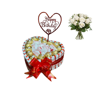Box Chocolat KINDER RAFFAELLO ferero + Un bouquet de 15  roses blanche