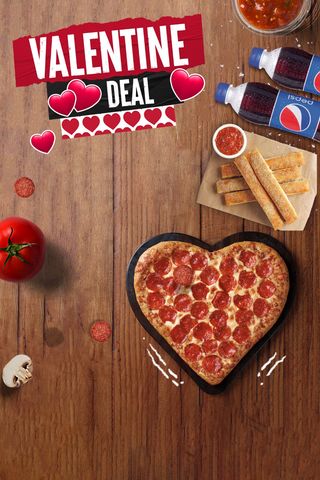 Heart Shaped Extra Large Pizza + Garlic Bread sticks + 2 Pepsi