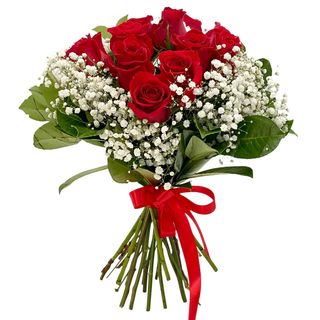 Trandafiri rosii si gypsophila