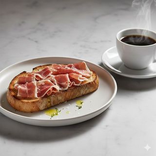 Desayuno tostada con jamón + café
