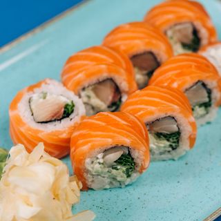 Gold krewetki w tempurze, majonez, por - łosoś