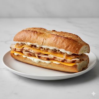 Baguete Pechuga, Bacon, Queso, Cebolla Y Mayonesa