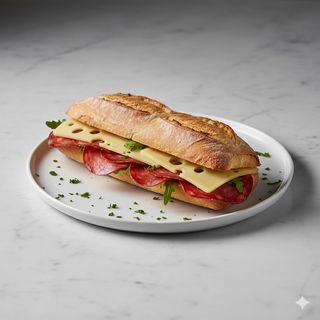 Bocadillo De Chorizo Ibérico Con Queso Emmental