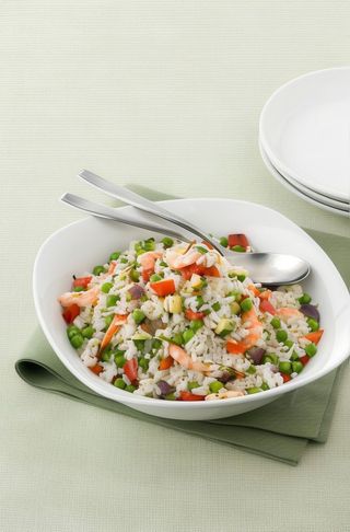 Gamberi, riso e insalata