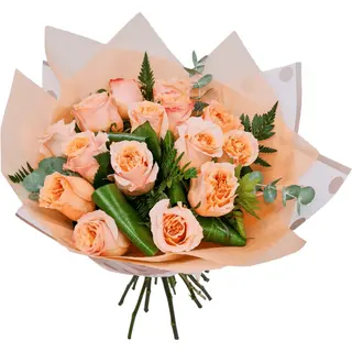 Buchet cu 15 trandafiri peach 