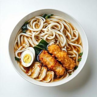Udon in brodo con tempura mista