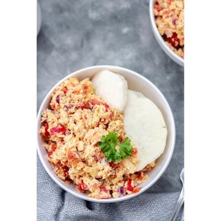 Boiled yam & egg sauce