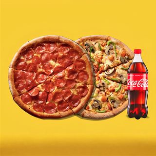 2 Pizzas Doubles + Soda 1 L