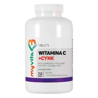 Witamina C + Cynk Bioflawonoidy cytrusowe ekstrakt z dzisiej róży 250 tabletek MyVita
