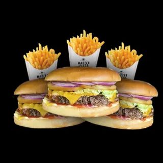 3 Hamburguesas + patatas + Coca-Cola Sabor Original botella 2L.