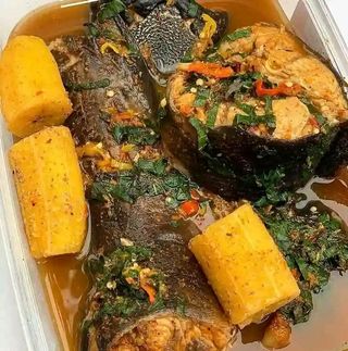Whole cat fish peppersoup and Plantain