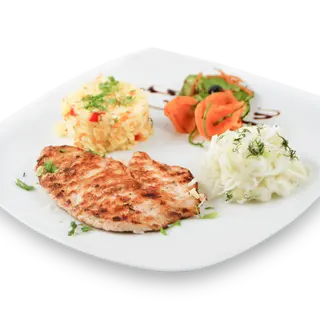 Meniul zilei-Supa de pui+salata Coandi cu piept de pui la gratar