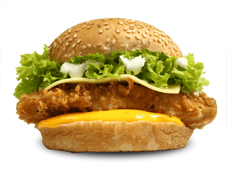 Меню пилешки чийзбургер + пържени картофи + Напитка(130-150гр)