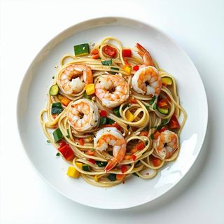 Spaghetti di soia con gamberi