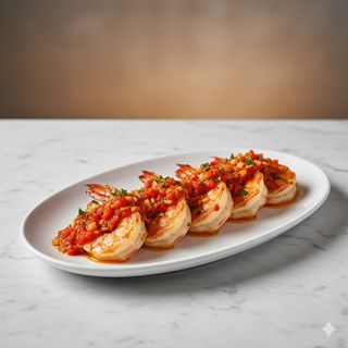 165 - Gamberoni con salsa peperoni e aglio tritati 10pz 蒜蓉大虾