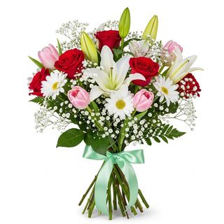 12 Red Roses + Lilly + Baby Breath