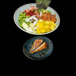 Poke Teriyaki E Temaki Salmão frito