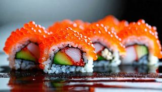 Uramaki łosoś i kawior masago