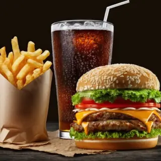 Hamburguesa Con Doble Pollo + Patatas + Bebida