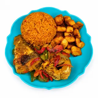 Jollof Rice + Fried Fish + Plantain