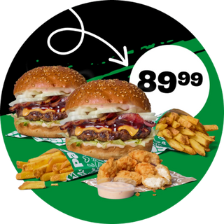 2x BURGER Z WOŁOWINĄ + 2x FRYTKI + 6 POPSY