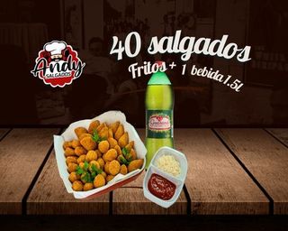 40 Salgados Peq Fritos + Sumo 1.5 litro