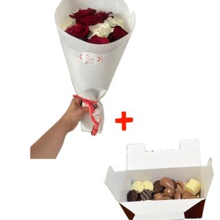 Petit bouquet  avec ballotin 350g bonbon chocolat belge 
