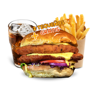 Hamburguesa crispy doble pollo + 2 tequeños