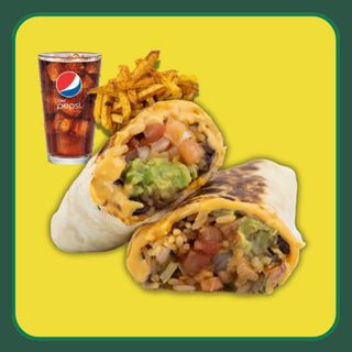 Vegetarian Burrito + Patatas o Nachos con Queso + Bebida