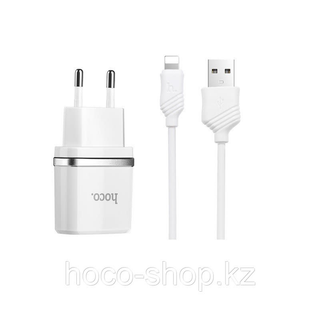Зарядное устройство C12 Hoco с кабелем Lightning, White