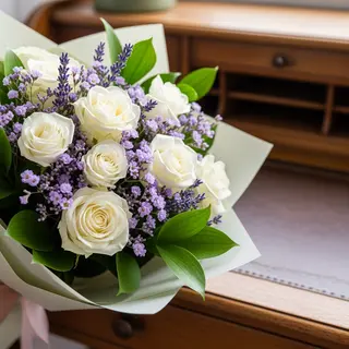 Bouquet Blanc & Lavande – 12 Roses