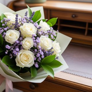 Bouquet Blanc & Lavande – 12 Roses