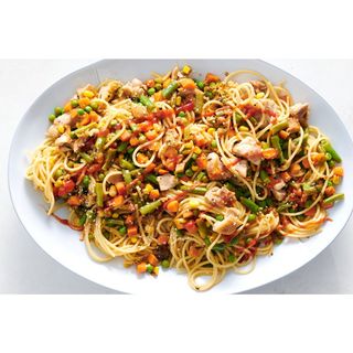 Stir Fry Spaghetti, Chicken with Coleslaw and sauce