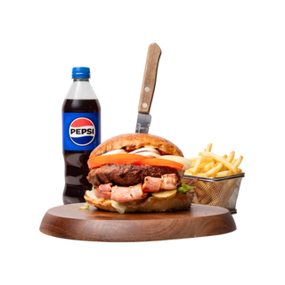 BBQ Bacon Burger  + frytki + napój