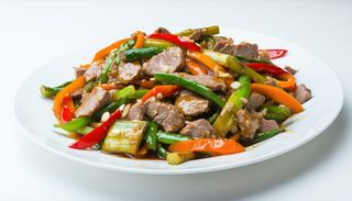 Carne de porc cu bambus si legume