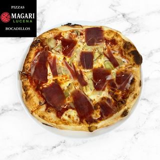 Pizza Jamón serrano y alcachofas 26 cm.