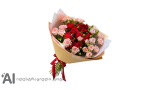 7 ტოტიანი ბორდოსფერი და ვარდისფერი სპრეი ვარდების თაიგული