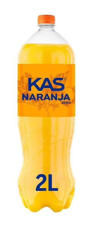 KAS Naranja Zero Refresco con gas sabor Naranja sin Azúcar Botella 2 Litros