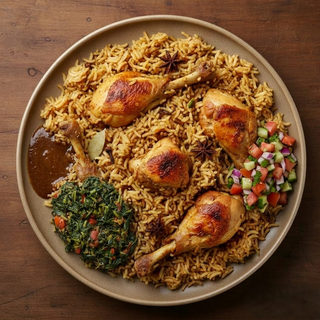 Pilau Ya Kuku (Chicken) Na Mboga With Ukwaju Sauce & Kachumbari