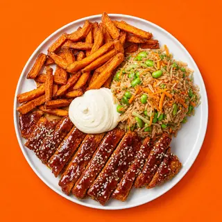 tonkatsu di pollo con riso saltato