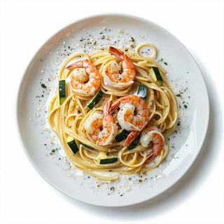 SPAGHETTI GAMBERI, ZUCCHINE E PANNA