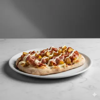 Porchetta dello chef, mozzarella, patate al forno e mayo bbq