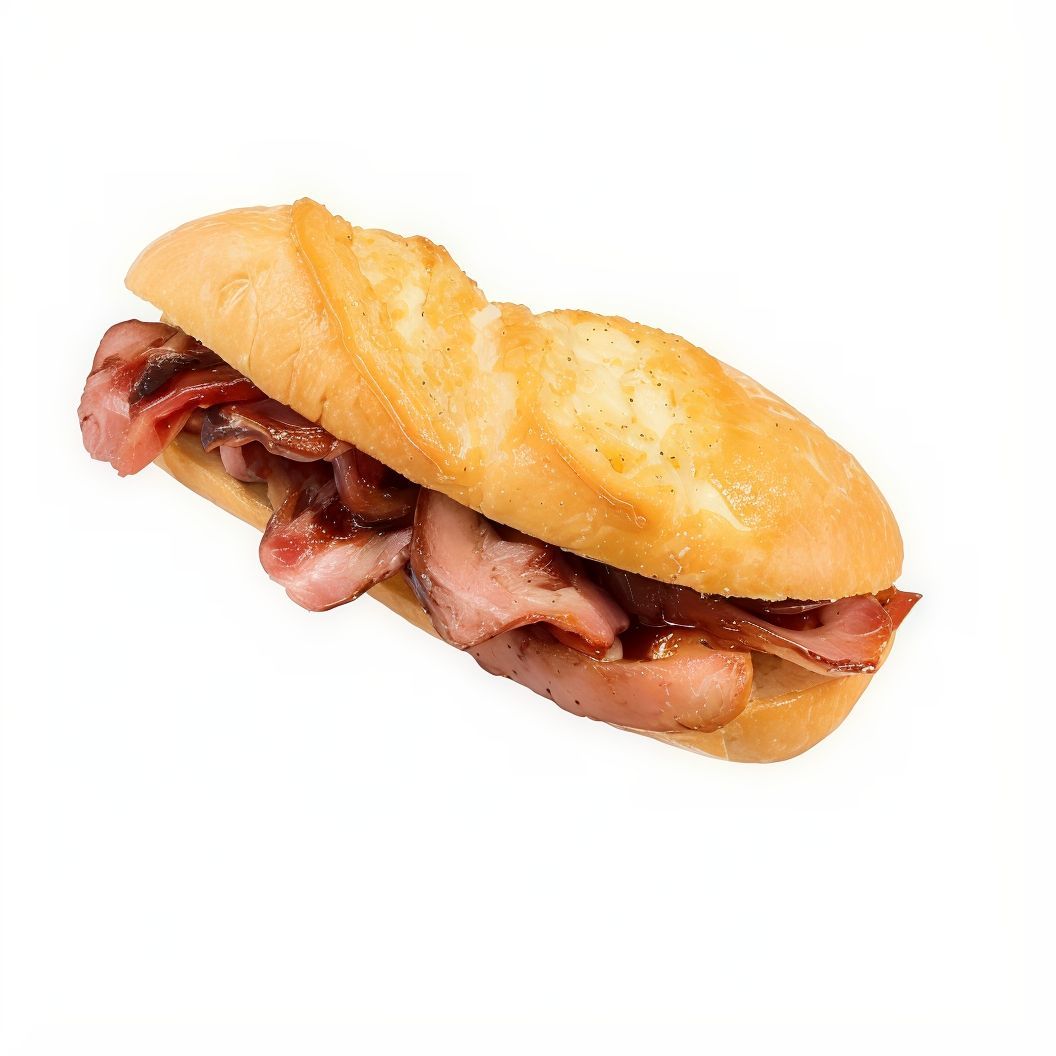 Bocadillo De Panceta Con Ajos Tiernos Y Huevo Frito