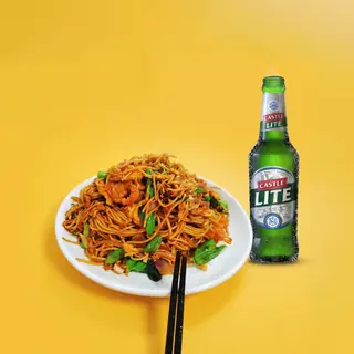 Fried Noodles  + Castle Lite