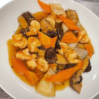 407 Langostinos Salteadas Champiñones Chinos