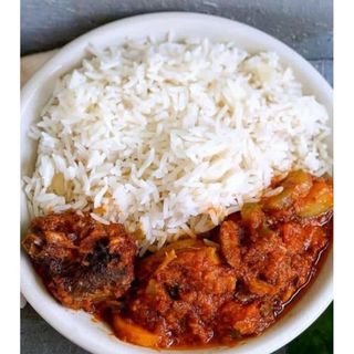 White rice, sauce & beef