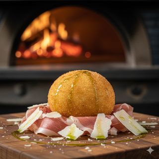 Bufala campana 50 g fritta ricoperta di prosciutto crudo e parmigiano reggiano