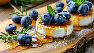 Запечено козе сирене със сладко от боровинки