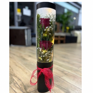 Rose in Scatola lungo transparente.con luce.