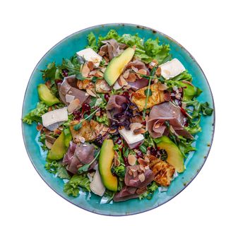 САЛАТ З ПРОШУТО З ЖУРАВЛИНИМ СОУСОМ (290г)